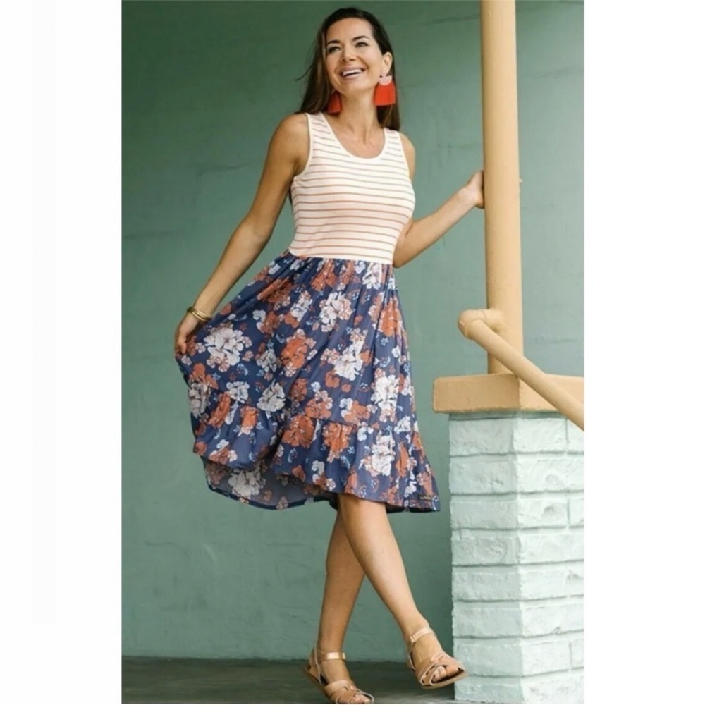 Matilda Jane Just Roll With It Sleeveless Floral Striped Dress - Picture 2 of 6